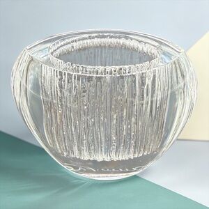 Vintage Nancy Daum France Signed Mini Glass Vase Trinket Vanity Brush Holder Jar